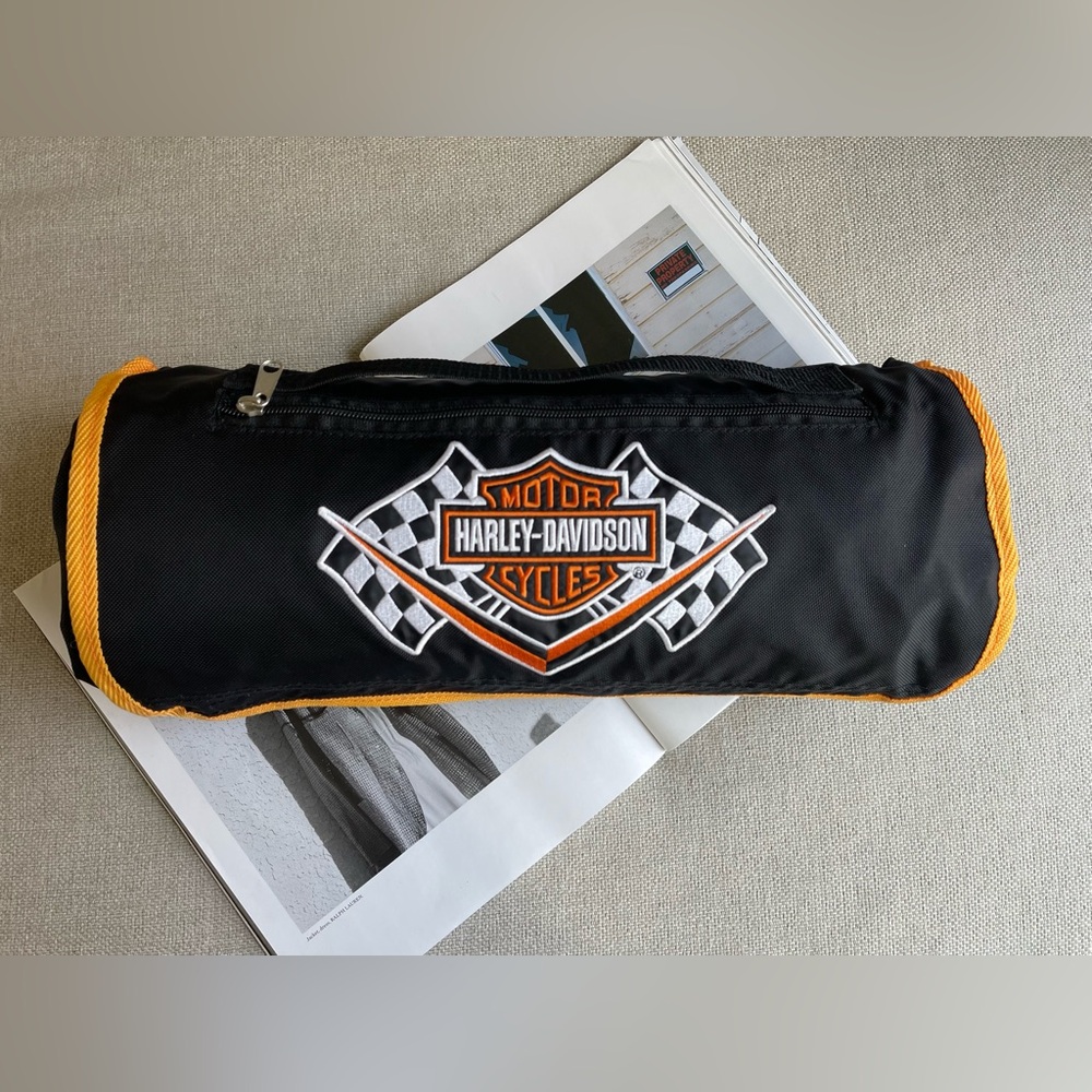 Harley Davidson 54x54” Picnic Blanket In Black/Orange